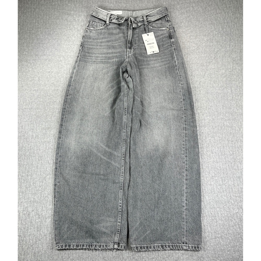 New Zara Baggy Wide Leg Barrel Jeans Women 2 Gray High Rise Denim Light wash